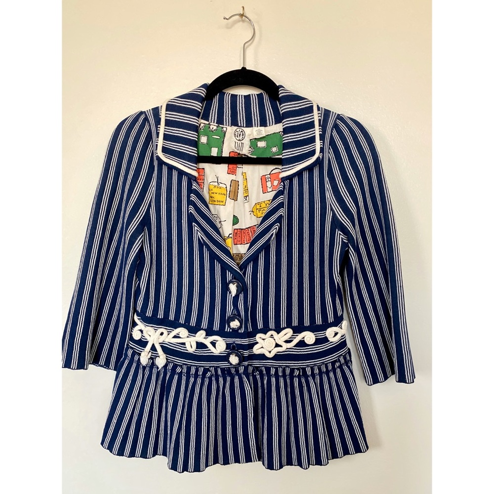 Anthropologie Striped Knit Nautical Peplum Blazer
